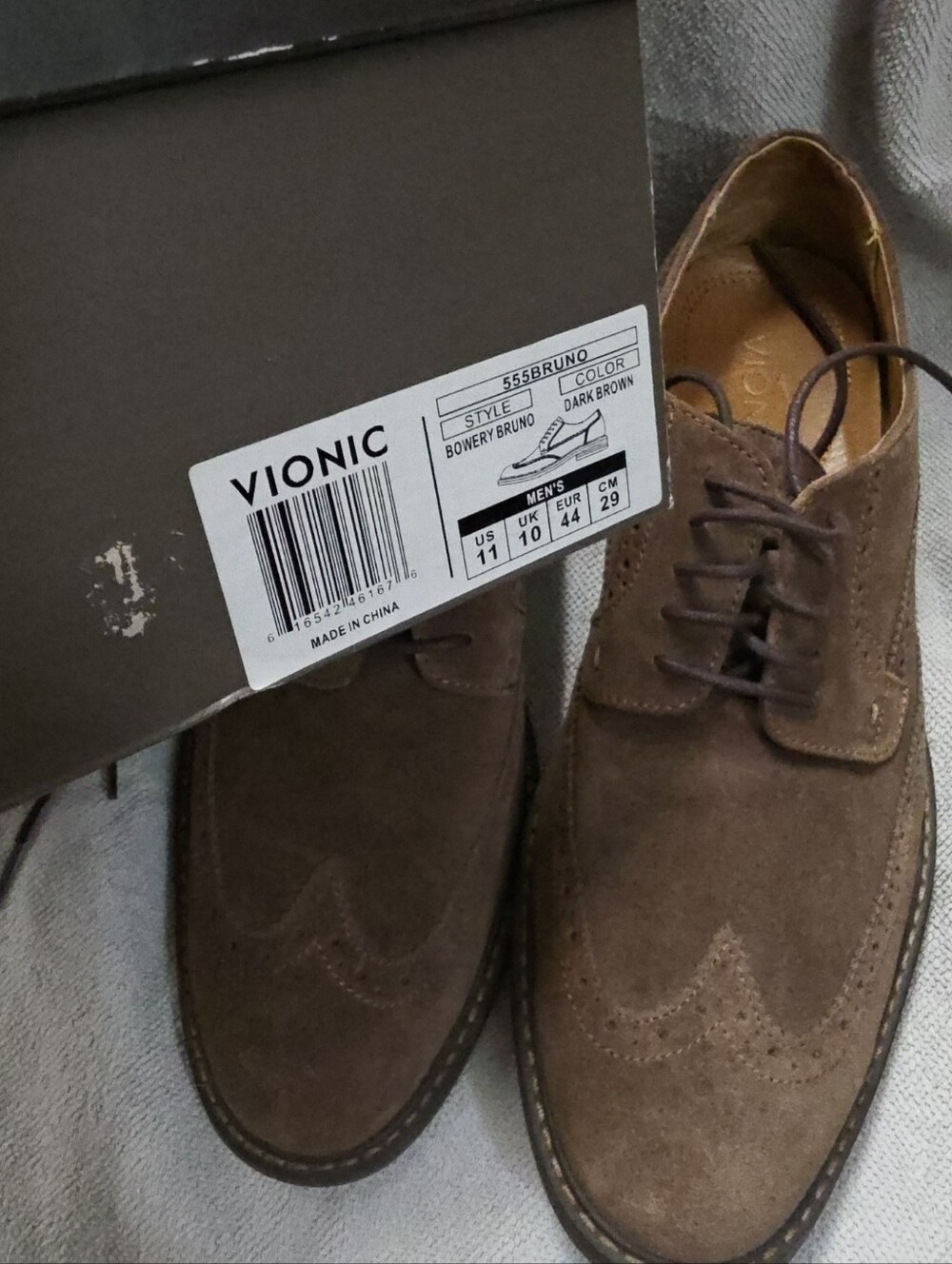 Vionic Bowery Bruno Brown Sueded Leather Wingtip Eyelet Oxford Dress Shoes Sz 11